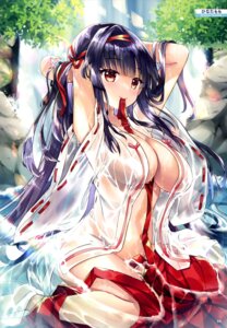 hinata_momo miko no_bra nopan open_shirt see_through wet wet_clothes