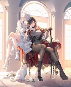 animal_ears dress fiona_(toosaka_asagi) heels neko nekomimi pantyhose skirt_lift sword toosaka_asagi tsukimiya_kaoru