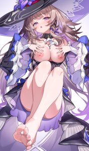 breasts dress feet herta hong honkai:_star_rail nipples no_bra skirt_lift witch