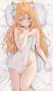 animal_ears areola blue_archive dakimakura dress goldowl halo iochi_mari loli nekomimi no_bra nopan see_through skirt_lift