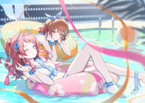 gakuen_idolm@ster hanami_saki hanami_ume megane ningen_mame seifuku swimsuits the_idolm@ster wet