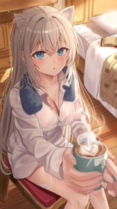 Rating: Questionable Score: 24 Tags: animal_ears dress_shirt nekomimi niboshi_(nibosisuzu) no_bra open_shirt see_through towel wet wet_clothes User: Anonymous