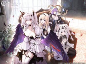azur_lane heels horns joffre_(azur_lane) lyon_(azur_lane) marseillaise_(azur_lane) no_bra painleve_(azur_lane) sword tagme thighhighs weapon wings witch