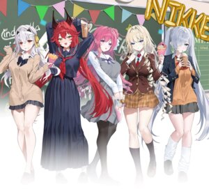 cinderella_(nikke) crown_(nikke) dorothy_(nikke) goddess_of_victory:_nikke horns modernia red_hood_(nikke) seifuku sweater tagme