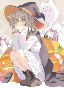 animal_ears halloween heels nekomimi seifuku skirt_lift tail tantan_men_(dragon) witch