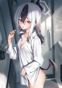 Rating: Questionable Score: 11 Tags: blue_archive bottomless devil dress_shirt halo horns ks no_bra onikata_kayoko open_shirt wings User: Spidey