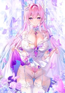 akusamu cameltoe cyrene dress erect_nipples honkai:_star_rail no_bra pointy_ears skirt_lift stockings tattoo thighhighs