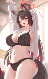 Rating: Questionable Score: 2 Tags: animal_ears blue_archive bra dress_shirt gyu_chul halo kitsune kosaka_wakamo lingerie open_shirt pantsu tail User: VigorousMMM