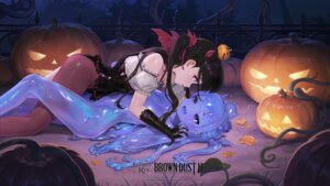 brown_dust_ii dress halloween monster_girl origami sonya_(brown_dust_ii) wallpaper yuri