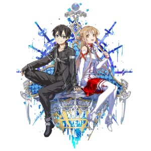 armor asuna_(sword_art_online) bunbun heels kirito skirt_lift sword sword_art_online thighhighs uniform