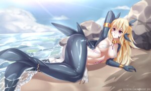 bikini_top erect_nipples mermaid midnight monster_girl swimsuits tail tattoo wet