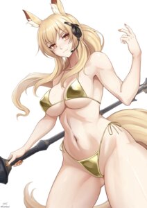 animal_ears arknights bikini cameltoe nearl_(arknights) punnosalt swimsuits tail weapon
