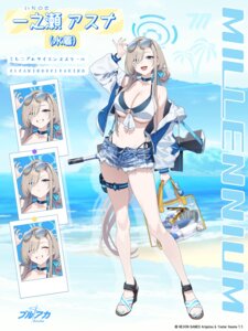 baffu bikini blue_archive expression garter gun halo heels ichinose_asuna megane open_shirt swimsuits torn_clothes