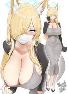 animal_ears areola blue_archive dress halo heels inumimi no_bra ogata_kanna_(blue_archive) thore_(nathalukpol)