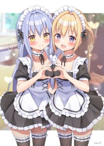 maid symmetrical_docking thighhighs tobio_illust