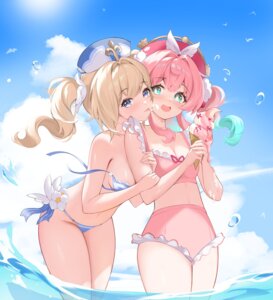 Rating: Questionable Score: 31 Tags: barbara_(genshin_impact) bikini cream genshin_impact hyacine lilpalette swimsuits wardrobe_malfunction wet yuri User: BattlequeenYume