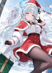 blue_archive christmas dasiu halo hayase_yuuka kurosaki_koyuki pantyhose skirt_lift ushio_noa