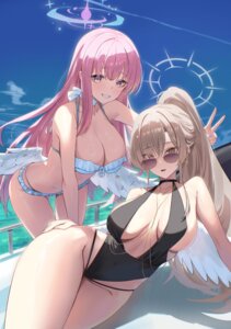 angel bikini blue_archive kakumayu kirifuji_nagisa megane misono_mika swimsuits wings