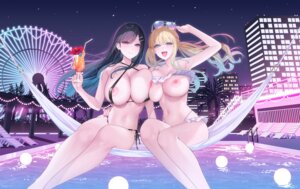 bekotarou bikini breasts megane nipples swimsuits symmetrical_docking