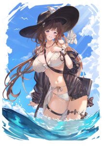 ayacho bikini garter granblue_fantasy open_shirt raziel_(granblue_fantasy) see_through swimsuits wet