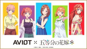 5-toubun_no_hanayome cleavage dress_shirt nakano_itsuki nakano_miku nakano_nino nakano_yotsuba overalls tagme