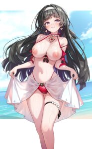 astra_yao bikini breasts garter hong nipples see_through skirt_lift swimsuits wet wet_clothes zenless_zone_zero