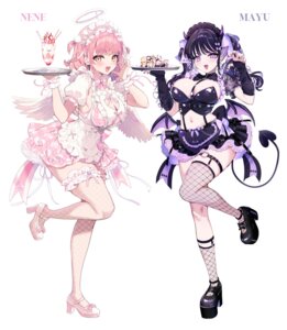 Rating: Questionable Score: 38 Tags: angel detexted devil fishnets garter heels horns katto_(viking) kuronuma_mayu maid no_bra sakuragi_nene see_through stockings tail thighhighs waitress wings User: himeno_nanako
