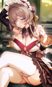 erect_nipples genshin_impact m-da_s-tarou no_bra sandrone skirt_lift stockings thighhighs wet