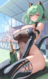 admiral_nakhimov_(azur_lane) animal_ears azur_lane headphones leotard nekomimi no_bra see_through sisong tail thighhighs