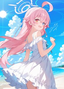 blue_archive dress halo heterochromia skirt_lift summer_dress tagme takanashi_hoshino