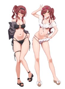 bikini garter megane oosaki_amana oosaki_tenka open_shirt see_through swimsuits the_idolm@ster the_idolm@ster_shiny_colors wanimaru