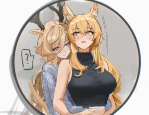 animal_ears arknights c113oreo horns nearl_(arknights) sketch sweater viviana_droste yuri