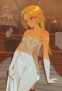 elf erect_nipples hks_(timbougami) no_bra nopan pointy_ears see_through wet wet_clothes