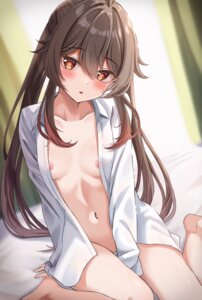 areola bottomless censored dress_shirt genshin_impact hu_tao loli no_bra open_shirt pussy thalia