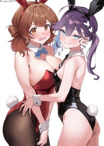 animal_ears bunny_ears bunny_girl gakuen_idolm@ster hanami_ume kaya_rinha no_bra pantyhose symmetrical_docking tail the_idolm@ster tigger_drawing