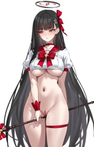 blue_archive bottomless garter halo no_bra pussy shigure tsukatsuki_rio uncensored underboob weapon
