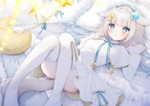 amami_mei animal_ears dress miko_suuuuu skirt_lift tail thighhighs
