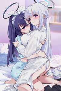 artist_revision ass blue_archive halo hayase_yuuka kurotsuki_machi pajama pantsu skirt_lift ushio_noa yuri