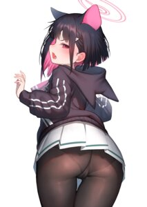 akuma_(st.takuma) animal_ears ass blue_archive halo kyouyama_kazusa nekomimi pantyhose seifuku skirt_lift
