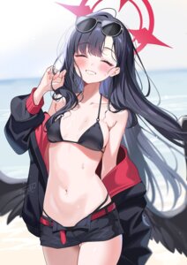 angel bikini blue_archive megane nakamasa_ichika open_shirt satoupote swimsuits wet wings