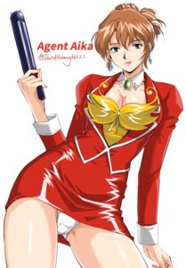 agent_aika aika_(series) cleavage davidhuang36221 gun pantsu skirt_lift sumeragi_aika uniform