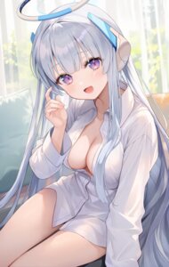 Rating: Questionable Score: 60 Tags: aria_(ariacue) blue_archive dress_shirt halo no_bra open_shirt ushio_noa User: VigorousMMM