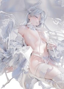 breasts devil garter horns iijima_masashi lolita_fashion no_bra open_shirt pantsu pasties pointy_ears stockings tail tattoo thighhighs umbrella wings