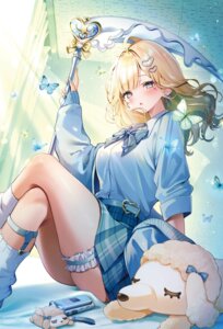 emori_miku_project garter seifuku skirt_lift sweater tattoo weapon yugirl