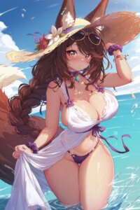 animal_ears bikini dress megane mitsu_(mitsu_art) see_through skirt_lift summer_dress swimsuits tail tan_lines wet wet_clothes