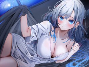 komupi no_bra open_shirt see_through sheets