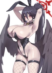 angel animal_ears blue_archive bunny_ears bunny_girl fishnets hanekawa_hasumi nankam76 no_bra see_through thighhighs wings