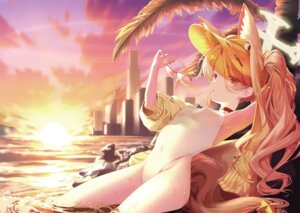 animal_ears bboooyong blue_archive halo kitsune loli megane swimsuits tail wet yurizono_seia