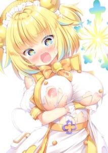 areola bomber_girl breast_hold mukyu nipples no_bra pine_(bombergirl) torn_clothes wardrobe_malfunction