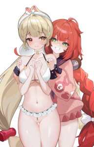 alice_thymefield animal_ears bikini bunny_ears heterochromia lilpalette pussy seifuku sweater swimsuits thong ukinami_yuzuha undressing yuri zenless_zone_zero